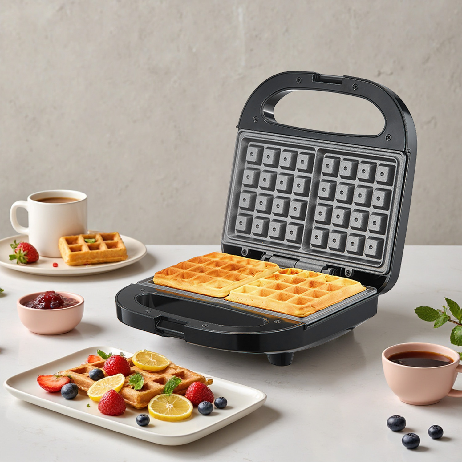 Waffle Iron Belgian - Gaufrier belge 2 tranches, plaques antiadhésives,