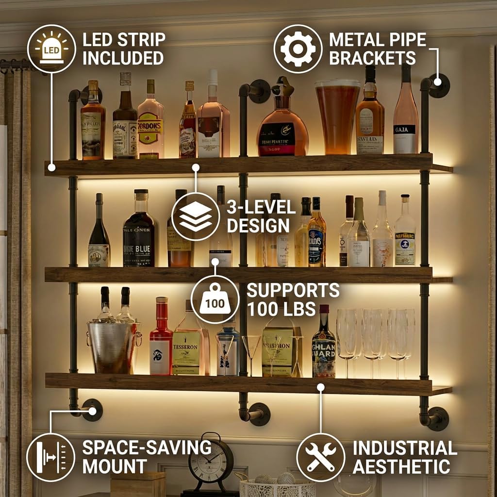 Étagère à vin murale avec écla - Kitchen Appliances Holder avis et prix